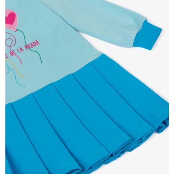 Agatha Ruiz de la Prada Girls Blue Cotton Jersey Dress with Pleated Skirt - Picture 3 of 3